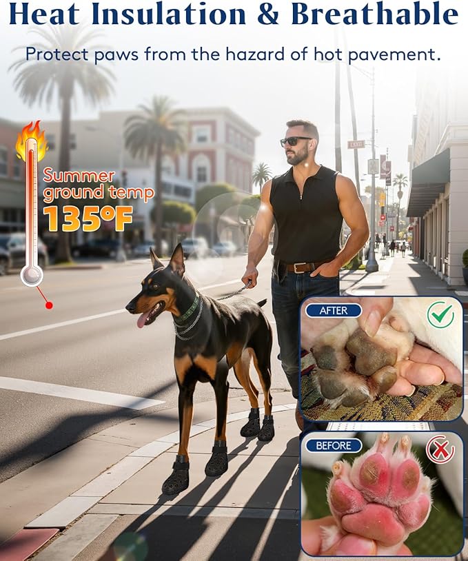 Dog Shoes for Hot Pavement, Breathable Dog Boots Paw Protectors with Adjustable Straps & Non-Slip Sole, Easy On & Off, Waterproof, Easy-Cleaning (Pink, S)