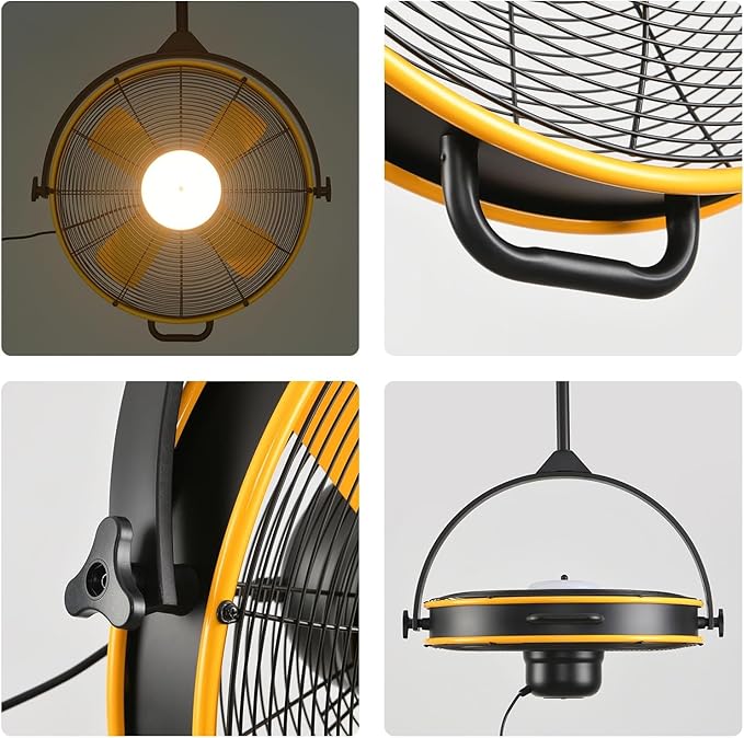 Orison 24.8'' Waterproof Outdoor Ceiling Fan, 6 Speed Ceiling Mounted Plug-In Cord Garage Fan with Remote&APP, 360-degree Manual Vertical Rotation, Hook hanging for Gazebo, Patio, Pergola (Yellow)