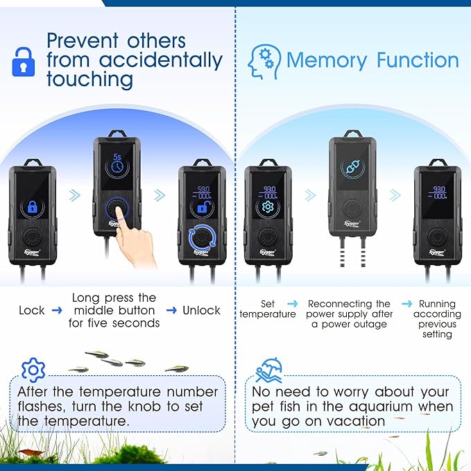 hygger Aquarium Heater 500W/800W/1000W,Fish Tank Heater with Danger Warning Automatically Stops Heating System and Digital LED Controller,for Freshwater or Saltwater 80-220 Gallon Tank