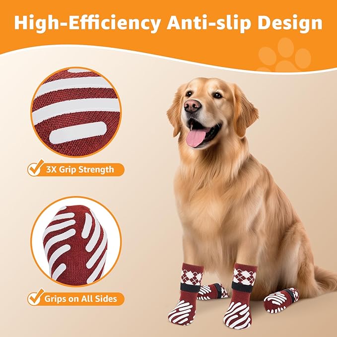 LOOBANI Dog Socks to Prevent Licking Paws - Dog Socks for Hardwood Floors Anti Slip for Traction Control - Dog Grippy Socks for Senior Dog Small Medium Large Dogs on Tile Floors, Red S