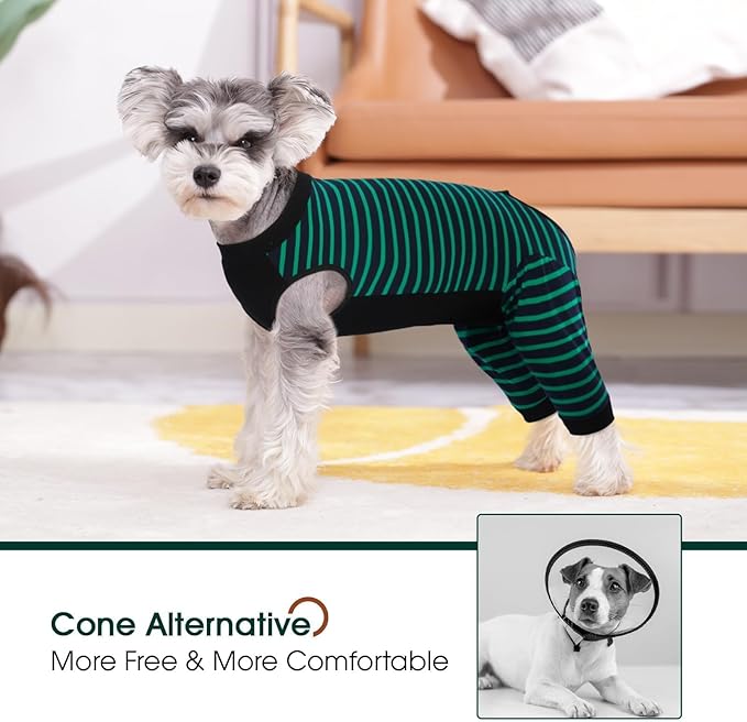 Kuoser Dog Recovery Suit, Anti Licking Dogs Rear Leg Sleeve, Abdominal Dog Surgical Suit with Pants Cover Protect Wounds, Dogs Elbow Protector Soft Pet Surgery Onesie Cone Alternative, Green L