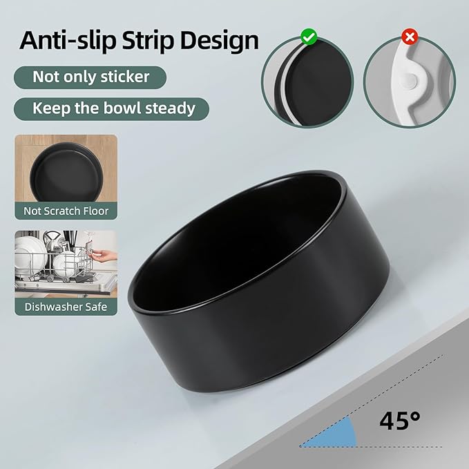 Ceramic Raised Double Bowls Set with Stand, Food & Water Bowls for Medium Breed Dogs, Weighted Dog Dishes, Pet Bowl(7.3'',41OZ, Black)