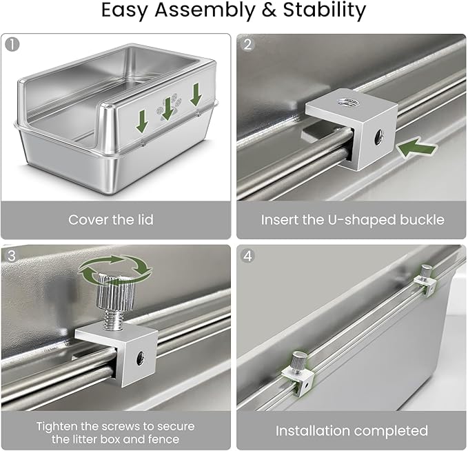 Enclosed Stainless Steel Cat Litter Box with Lid, Oversize Metal Litter Box for Multi Cats, Extra XXL Cat Toilet with High Side, Non-Stick, Anti-Leakage, Odorless, with Cat Litter Mat & Litter Scoop