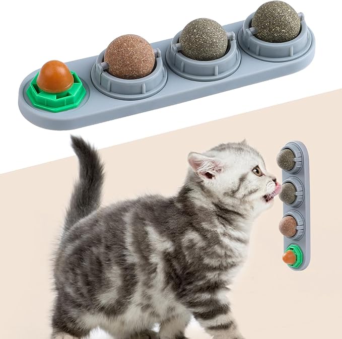 CCINEE Catnip Balls for Cats Wall Catnip Toys Edible Cat Toys for Cat Lick Safe Healthy Kitten Chew Toys Teeth Cleaning Dental Cat Toys(4 Flavor)