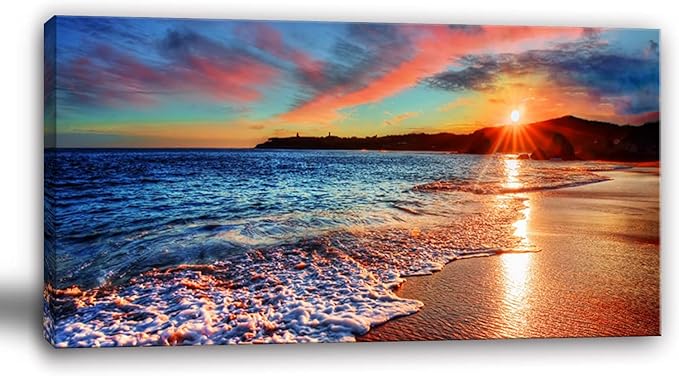 Yxbhhym-Beach Wall Art Pictures Decor for Bedroom Large Ocean Canvas for Wall Art Living Room Sunset Painting Coastal Artwork for Wall Seascape Print Sea Poster Landscape Office Art Home Decorations