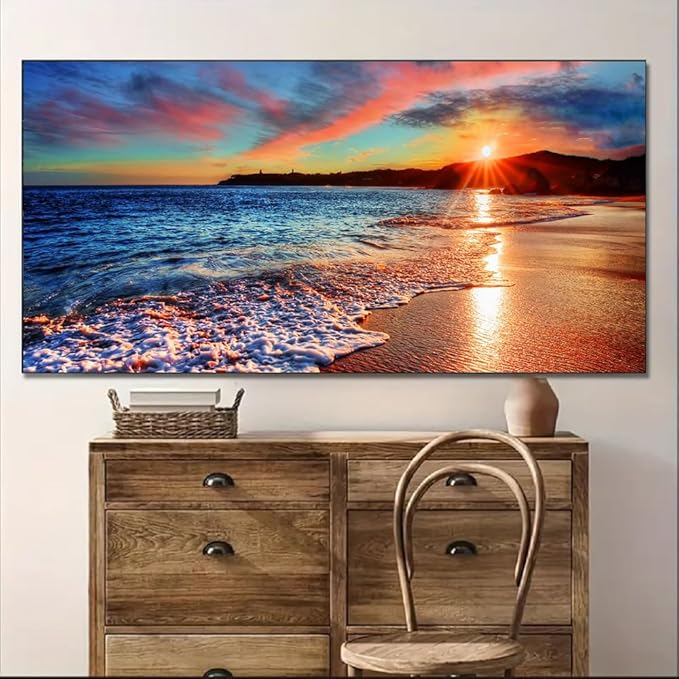 Yxbhhym-Beach Wall Art Pictures for Living Room Ocean Canvas Wall Art Decor Bedroom Sunset Painting Coastal Artwork for Wall Seascape Print Sea Poster Modern Landscape Office Art Home Decorations