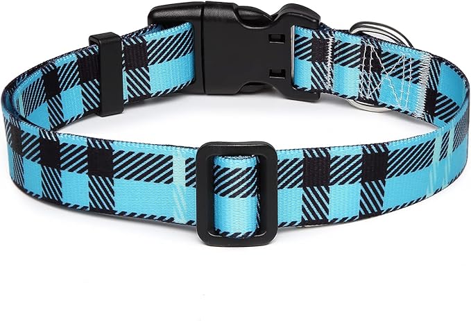 Mercano Adjustable Dog Collar - Special Design Patterns, Soft Nylon Comfortable Durable Pet Collar for Small Medium Large Dogs (L, Blue Plaid)