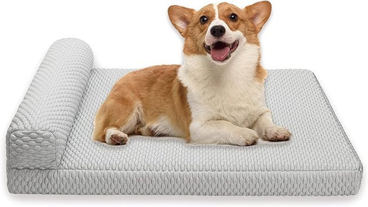 Tinaco Orthopedic Cooling Bed for Large Dogs & Cats - Removable, Washable Cover (White/Grey, Large)