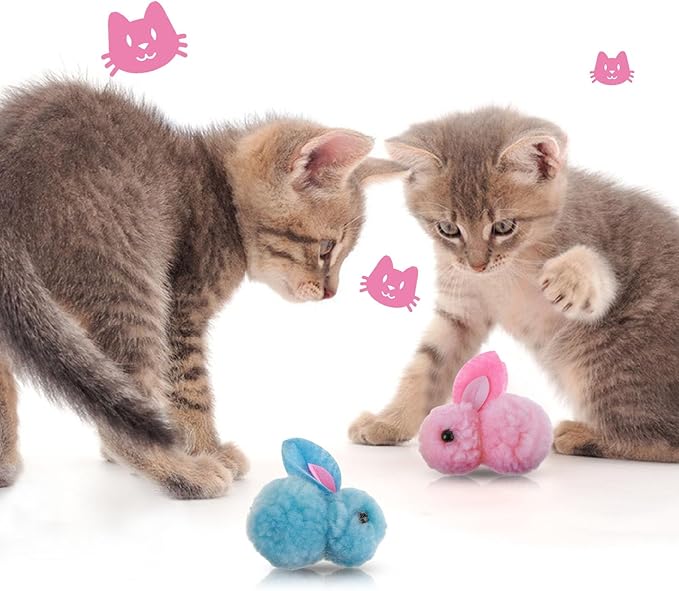 10Pcs Plush Toy Balls, Cute Bunny Shape Kitten Pompom Soft 5.5cm/2.16in Puff Ball Indoor Fun Colorful Cat Ball Toy Pom Pom Balls for Pet