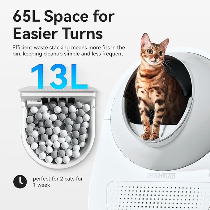 CATLINK 2025 New Ultra Self Cleaning Litter Box with AI Camera, 5G WiFi Automatic Cat Litter Box Self Cleaning for Multi-cat, APP Health Monitor, Pinch-Free Robot Cat Litterbox with Cleaning Brush