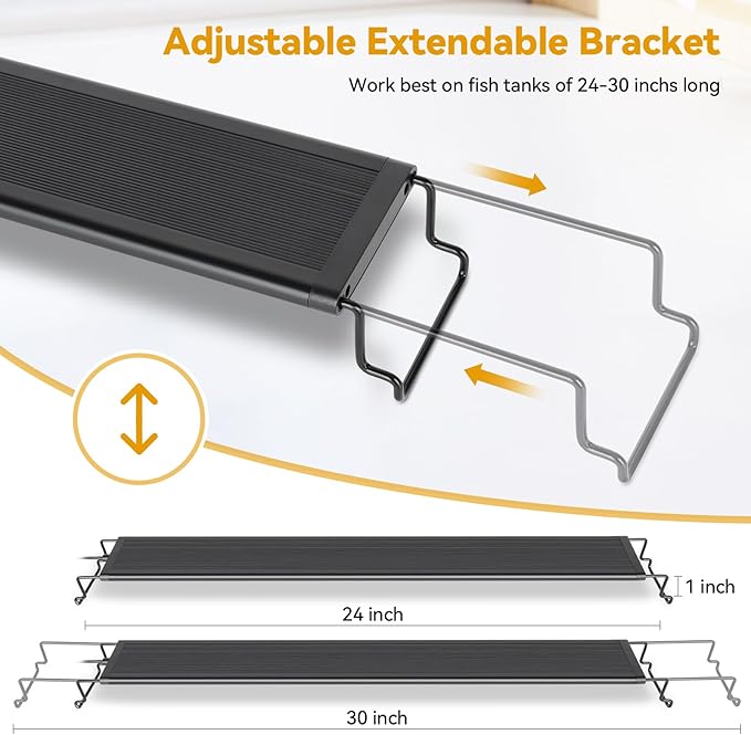 hygger 24W LED Aquarium Light, 24-30 Inch Fish Tank Light with Timer Auto On/Off, Sunrise Sunset Mode, Adjustable Brightness and Colors, Full Spectrum Light with Extendable Brackets for Freshwater