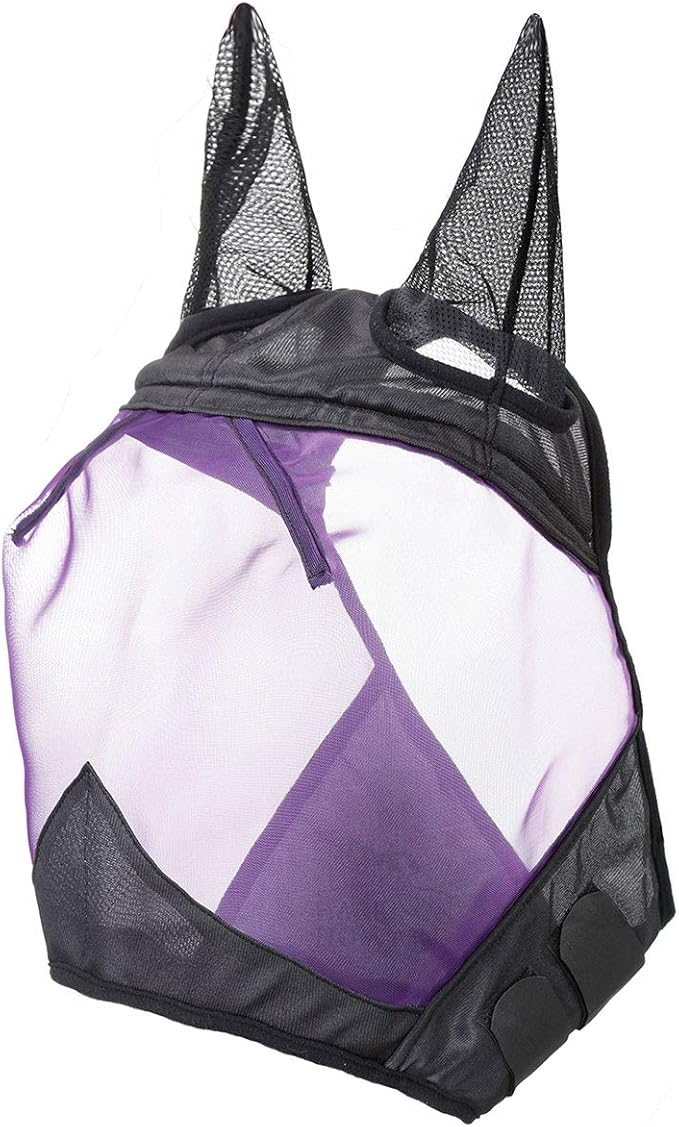 Harrison Howard CareMaster Horse Fly Mask Half Face with Ears Black/Purple Retro Large Full Size