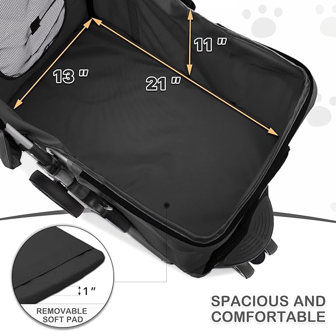 MoNiBloom Foldable Pet Stroller with Weather Cover, 3 Wheels Pet Strolling Cart for Small/Medium Dogs and Cats with Storage Basket and Cup Holder, Breathable and Visible Mesh for All-Season, Black