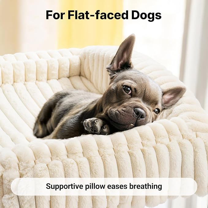 Veehoo Elevated Dog Bed with Bolster Cushion, Fluffy Plush Dog Couch Beds for Small Dogs, Cats, Washable Raised Pet Cot with Non-Slip Feet for Indoor or Patios Use, 30 x 20 Inches, White