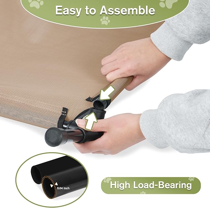 XL Elevated Dog Bed 51 Inch - Waterproof Raised Cooling Cot for 123lb Dogs, with Washable Breathable Mesh, All-Weather Outdoor Dog Bed with Non-Slip Feet, Brown