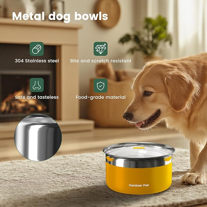 Gardner Pet Dog Bowls 1 Gallon (3.85L) Stainless Steel No Spill Dog Water Bowl, Slow Water Feeder Metal Bowls, Spill Proof Water Dispenser for Large Dogs, Promotes Healthy Hydration