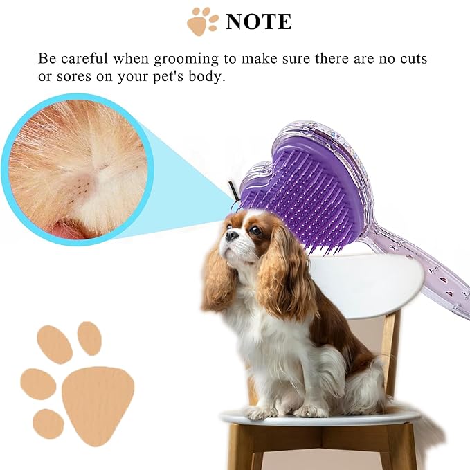 Small Dog Brush, Soft Dog Brush for Shih Tzus, Yorkies, Maltipoos, Maltese ， Love Shape Puppy Massaging Hair Brush, Cat Brush, for Small Dogs Cats Rabbits of All Hair Types (Purple)