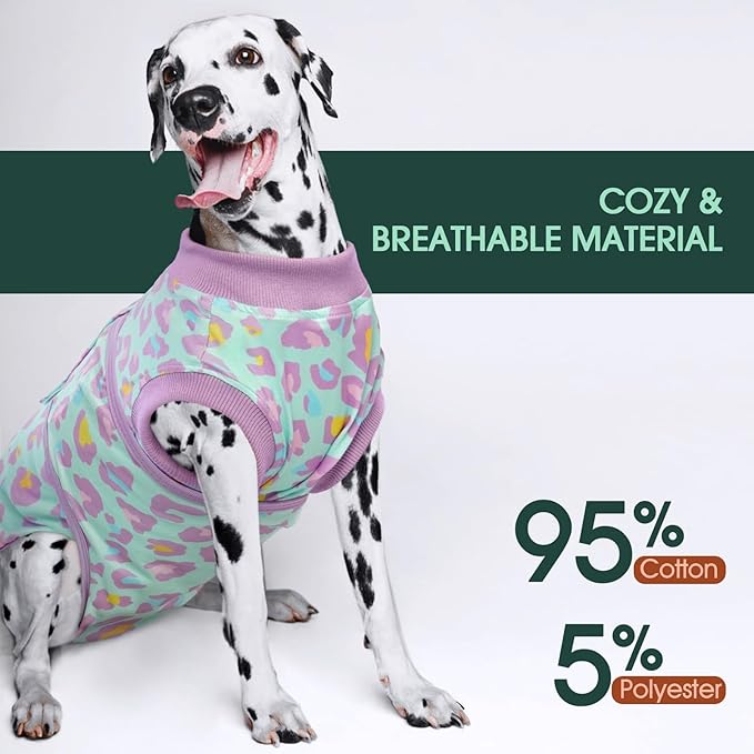 Kuoser Dog Recovery Suit for Dogs After Surgery,Professional Surgical Onesie for Female Male Dogs Spay Neuter,Soft Dog Surgery Suit Bodysuit for Abdominal Wounds Skin Disease,Light Purple Leopard XS