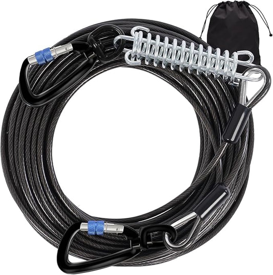 Snagle Paw Dog Leads for Yard 50FT-1000LBS Break Strength,Heavy Duty Tie Out Cable for Dogs with Swivel Lockable Hook & Spring,Chew Proof Dog Chain for Outside,Dog Run Cable for Medium Large Dogs