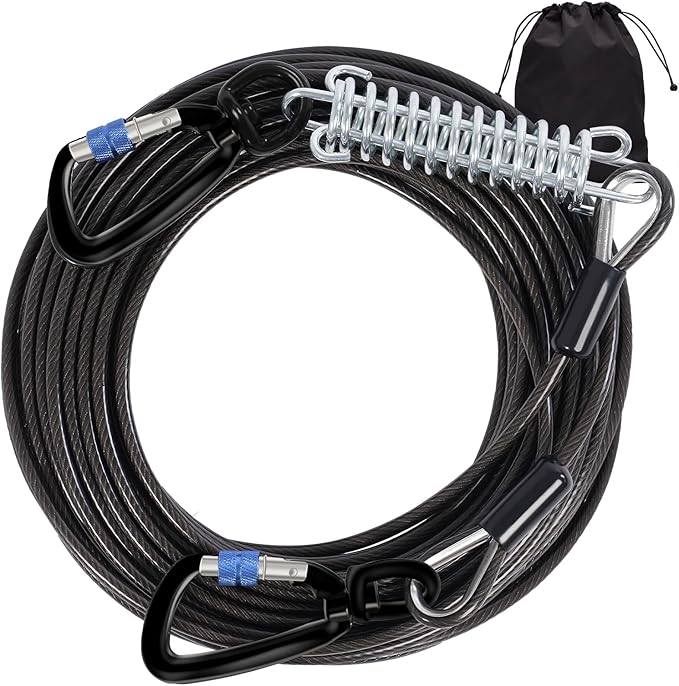 Snagle Paw Dog Tie Out Cable 30FT-1000LBS Break Strength,Heavy Duty Dog Leads for Yard with Shock Absorbing Spring & Swivel Hook,Long Leash Cable for Outdoor Tethering,Dog Line for Small Large Dogs