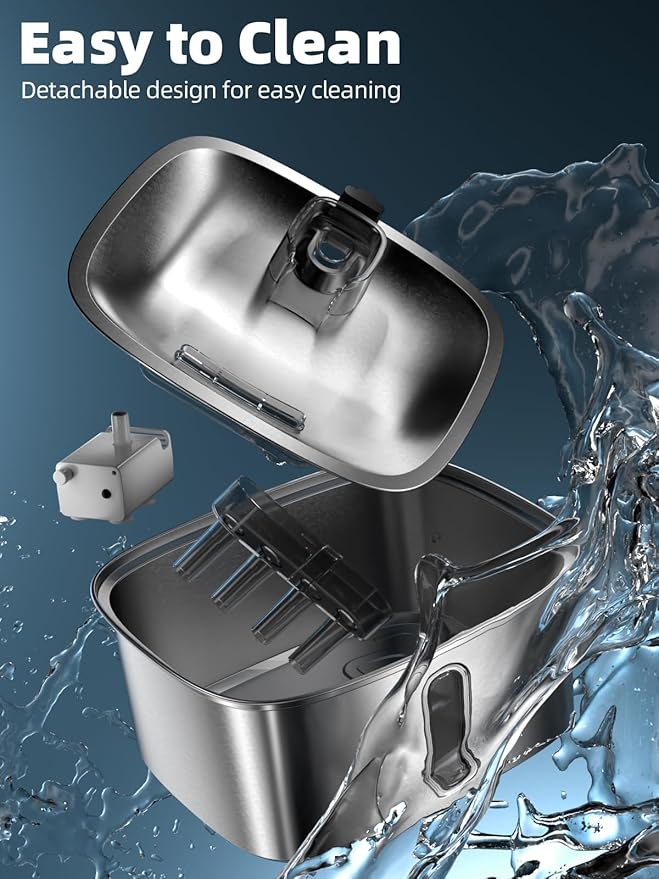 Dog Water Fountain for Large Dogs, 9L/2.4Gal Stainless Steel Dog Fountain with Water Level Window & Filtration, Automatic Pet Water Bowl Dispenser Indoor, Super Quiet (with 6 Filters)