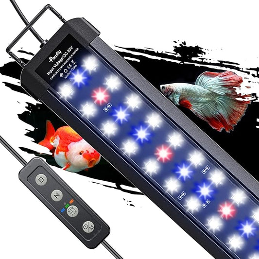 Pawfly 18 W Aquarium LED Light for 24 to 30 Inch Extendable Fish Tank Light with Full Spectrum Brilliant White Blue Red Lights with Daytime & Night Modes Timer Auto On/Off Adjustable Brightness