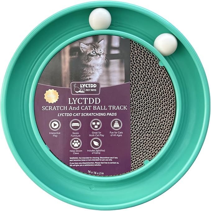 Interactive Cat Ball Track Toy for Indoor Cats, Cat Scratching Board & Exercise Set for Bored Indoor Adult and Kitten Mental & Physical Stimulation, with Spare Ball to Prevent Loss (Green)