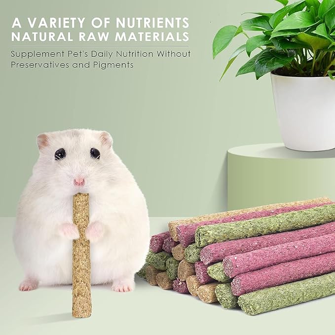 ERKOON Timothy Hay Sticks,Rabbit Chew Toys for Teeth Natural Molar Sticks Rabbits Treats for Bunnies, Chinchilla Guinea Pigs, Gerbil, Hamster (50 Pcs)