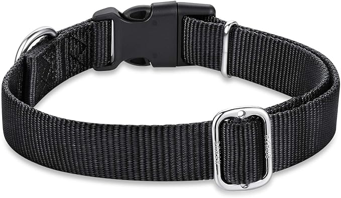 Hyhug Dog Collar for Large Dogs, Heavy Duty Black| Quick Release Nylon Buckle Collar, Adjustable & Durable Pet Supplies for Boy & Girl Dogs (Large, Black)