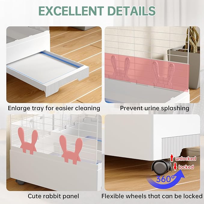 Oneluck Indoor Bunny Cage with Pull-Out Tray,Wheels and Transparent Panel，Rabbit, Guinea Pig, Chinchillas, and Small Animal Condo