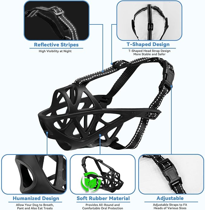 Dog Muzzle for Large Dogs, Medium and X-Large Aggressive Dog, Breathable Basket Muzzles, Suitable for Grooming Trimming Training, Allows Panting Drinking (Black, S)