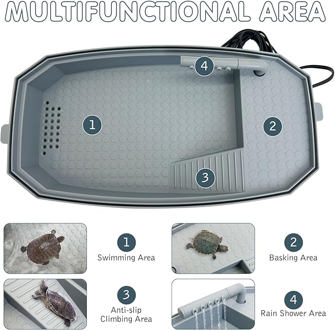Hamiledyi Acrylic Turtle Aquarium Kit with Lid, Water Pump, Basking Platform, Bottom Drainage, Multi-Function Area Habitat for Turtles, Crabs, Crayfish, Tortoises