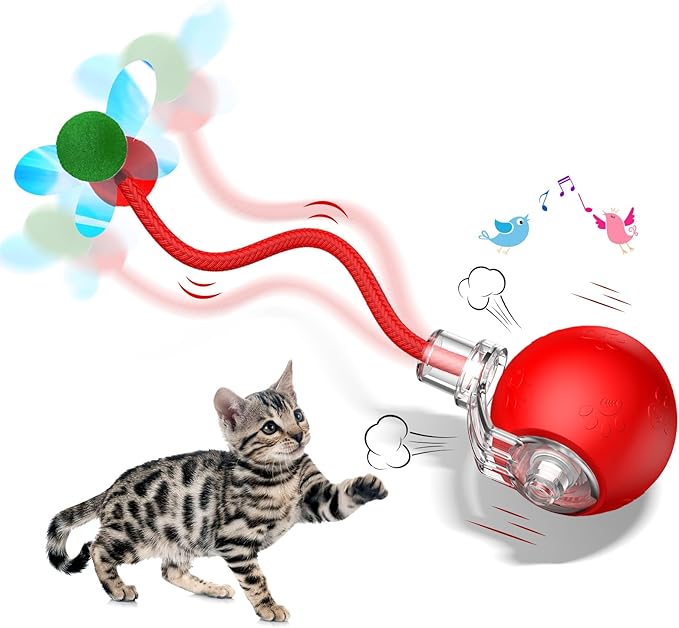 Interactive Cat Ball Toy - 2025 Smart Rolling Cat Toy with Shiny Tail, Motion Activated Boredom Relief for Indoor Cats, USB Rechargeable & Obstacle Avoidance