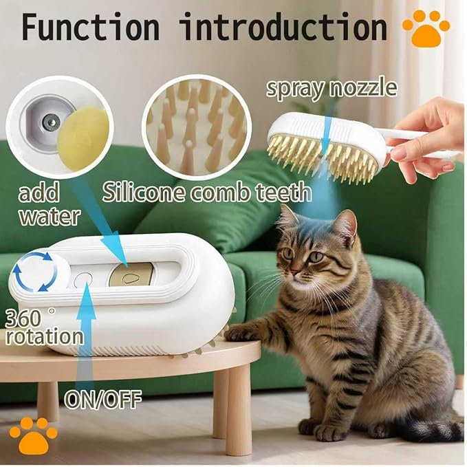 Cat steam brush USB-Powered Pet Steam Brush for Dogs & Cats | Instant Fog Deshedding Tool, Reduces Shedding & Flyaway Hair | Gentle Grooming Brush for Dog & Cat Hair Loss Control (Orange)