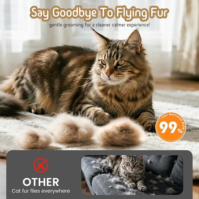 Self Cleaning Slicker Brush, 2-in-1 Cat Brush for Shedding, Skin Friendly Grooming Tool for Long & Medium-Long Hair Pets, Adjustable Bristle Length with Dematting Comb for Cats, Dogs