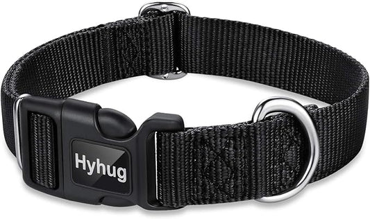 Hyhug Dog Collar for Large Dogs, Heavy Duty Black| Quick Release Nylon Buckle Collar, Adjustable & Durable Pet Supplies for Boy & Girl Dogs (Large, Black)