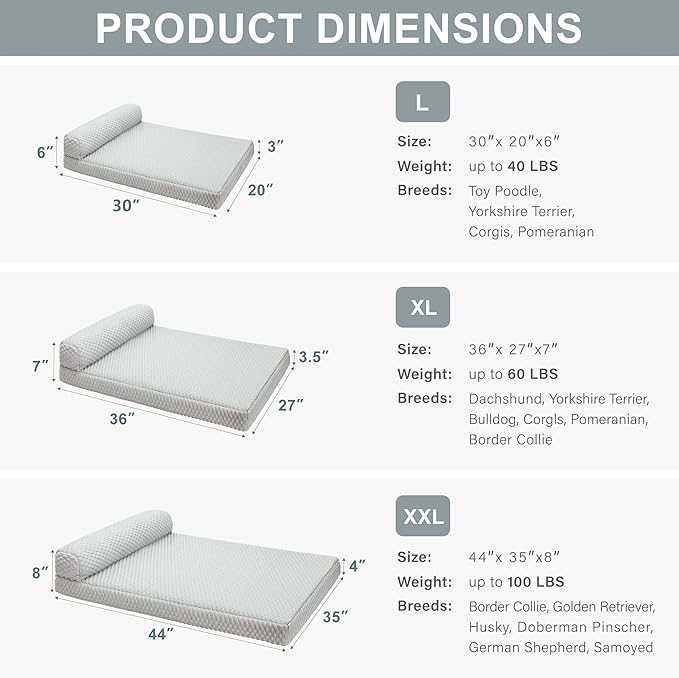 Tinaco Orthopedic Cooling Bed for Large Dogs & Cats - Removable, Washable Cover (White/Grey, Large)