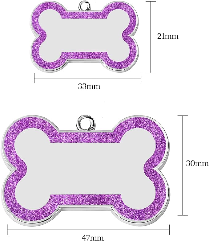 Dog Tags Personalized for Pets Dog Name Tags Personalized Dog Tag Engraved with Any Name & Text Custom Dog ID Tags Glitter Bone ID Tag for Puppy Cat (Silver S, Bone)