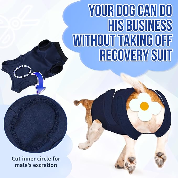 Lukovee Recovery Suit for Dogs, Zipper-On Onesie for Female Male Dog, Abdominal Wounds Cone E-Collar Alternative, Prevent Licking Spay (XS, Dark Blue)