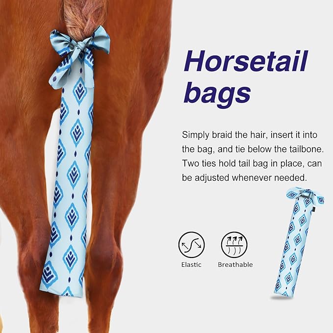 Harrison Howard Stretchy Tail Bag Breathable Horse Tail Guard Slip on Design Protect Horse Tail 2 Strand Closure Straps Keep Tail Clean & Protected 22" L Length Makes Grooming Easy-Nature Aztec