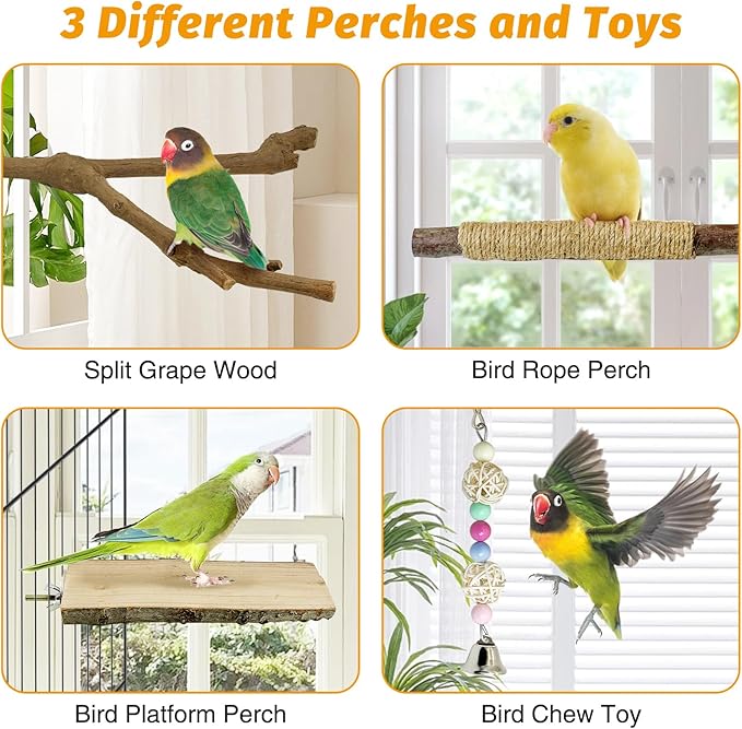 kathson 5pcs Natural Parrot Perch for Cage Wooden Bird Perches Grape Bird Stick Parakeet Climbing Standing Branches Toy Chewable Cage Accessories for Small Budgies Cockatiels Lovebirds
