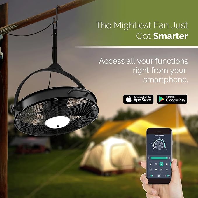 Orison 24.8'' Waterproof Outdoor Ceiling Fan, 6 Speed Ceiling Mounted Plug-In Cord Garage Fan with Remote&APP, 360-degree Manual Vertical Rotation, Hook hanging for Gazebo, Patio, Pergola (Black)