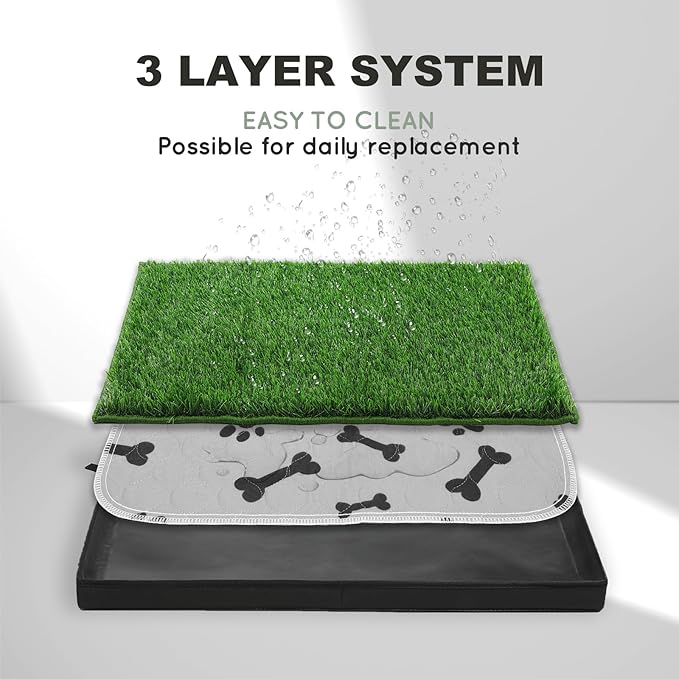 Dog Grass Pad with Foldable Dog Litter Box,Small Liner Base for Balcony，Ultra-Absorbent Artificial Grass Pads for Dogs Pee Pad Holder, Potty Training, 2 PCS Reusable Pee Pads