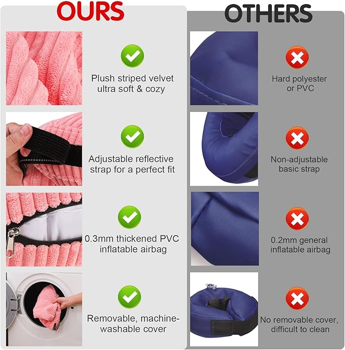 BINGPET Inflatable Dog Cone Collar Alternative After Surgery,Soft Recovery Cone for Dogs to Stop Licking,Protective Neck Donut E Collar Adjustable for Small Medium Large Dogs & Cats(Pink,M)