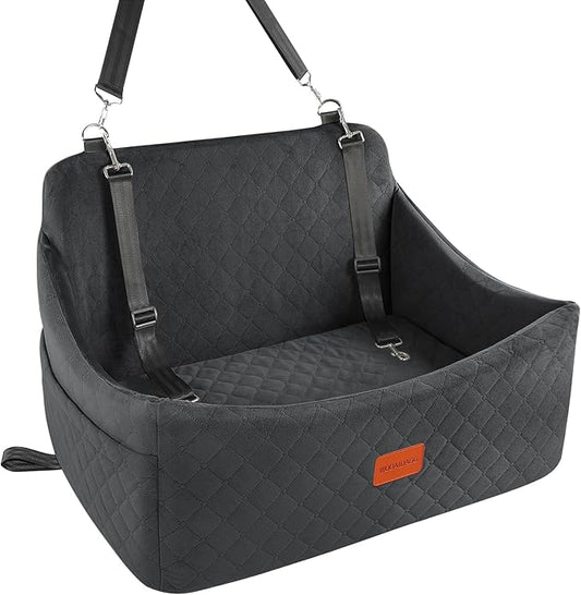 Dog Car Seat for Medium & Large Dogs Up to 55lbs, Memory Foam Cushion, Washable Cover, Safety Straps & Non-Slip Bottom(Black,Large)