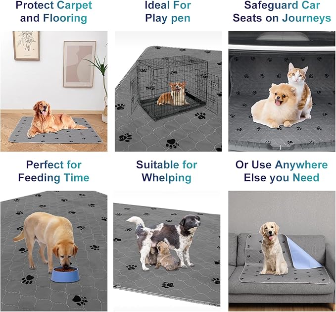 Washable Pee Pads for Dogs + Free Puppy Grooming Gloves/Quilted, Fast Absorbing Machine Washable Dog Whelping Pad/Waterproof Puppy Training Pad/Housebreaking Absorption Pads