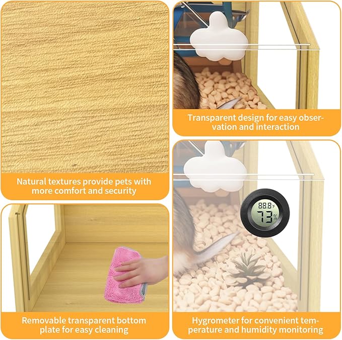 Large Hamster Cage, Chewproof Large Hamster Habitats, Wooden Guinea Pig Cages, Openable Top Roof, Lockable Gerbil Cage, Small Animal Cage for Dwarf, Syrian, 40" L x 16" W x 16" H