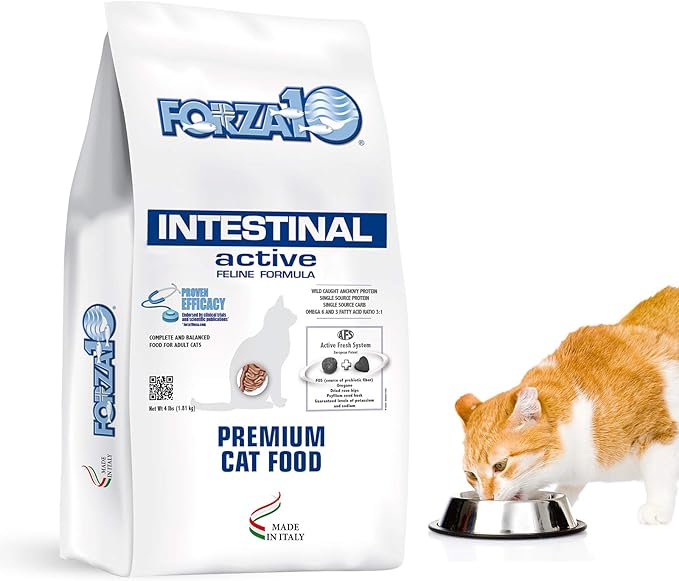 Forza10 Active Intestinal Support Diet Dry Cat Food for Adult Cats, Cat Food Dry for Upset Stomach, Diarrhea and Intestinal Disorders, Wild Caught Anchovy Flavor, 4 Pound Bag