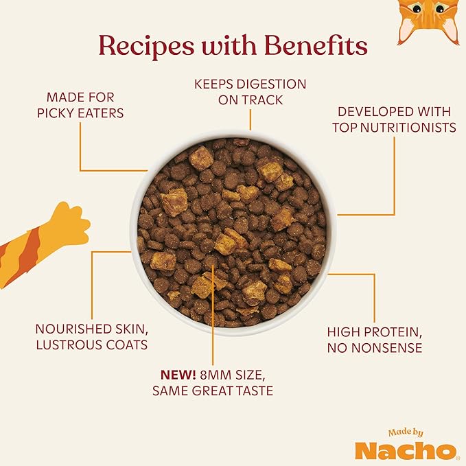 Made by Nacho Dry Cat Kibble 10lb Bag, High Protein Premium Cat Food with Freeze-Dried Pieces, Cage-Free Chicken, Duck & Quail, Limited Ingredients, Single Bag