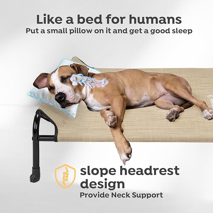 Veehoo Original Elevated Dog Bed - Outdoor Raised Cot for Small Dogs, One-Sided Raised Headboard Cooling Pet Sleeping Training Cot, Non-Slip & Breathable, M, CWC2417A